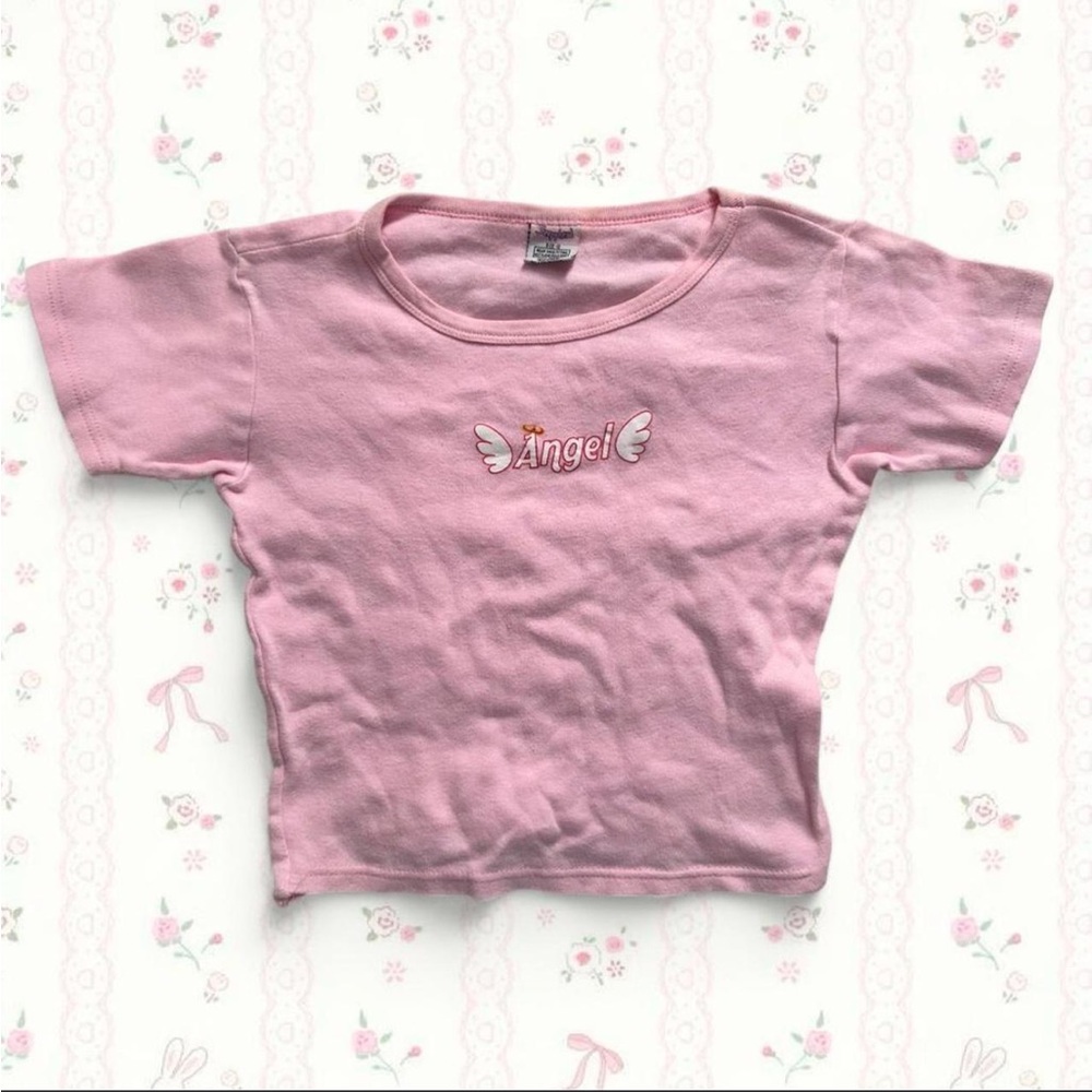 Y2K baby pink cropped baby tee - “angel”